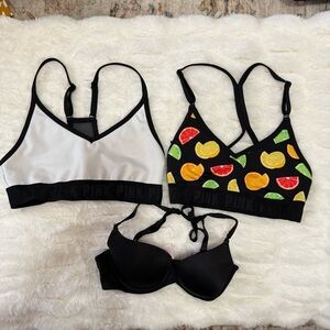 Pink Women’s Sports Bra and Bra. Color White/Black Black plain and Black Multi